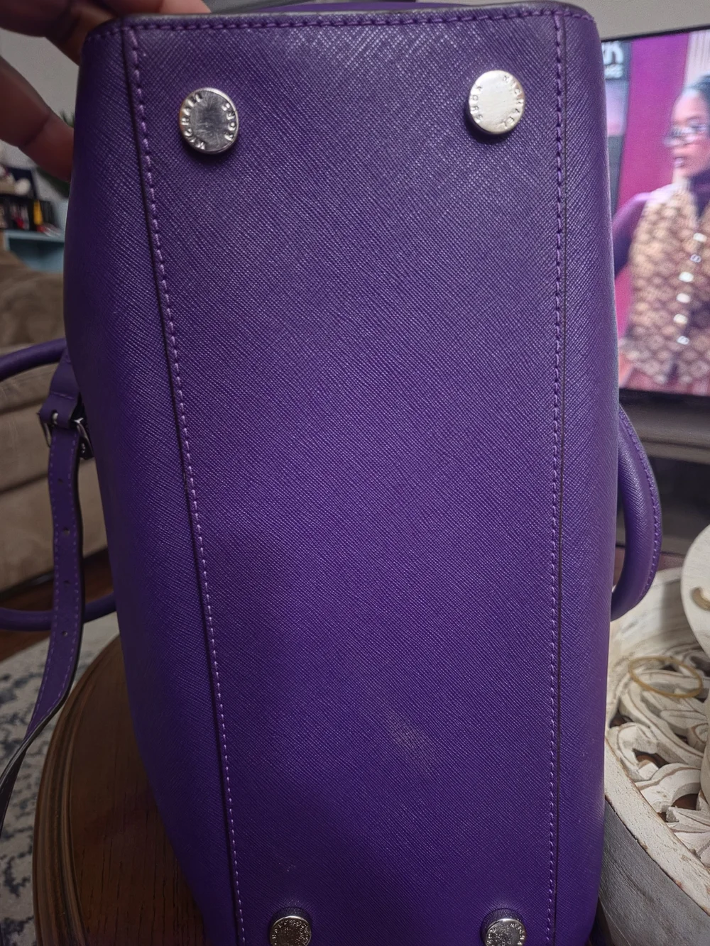 Michael Kors Purple Saffiano Leather Satchel with Silver Hardware